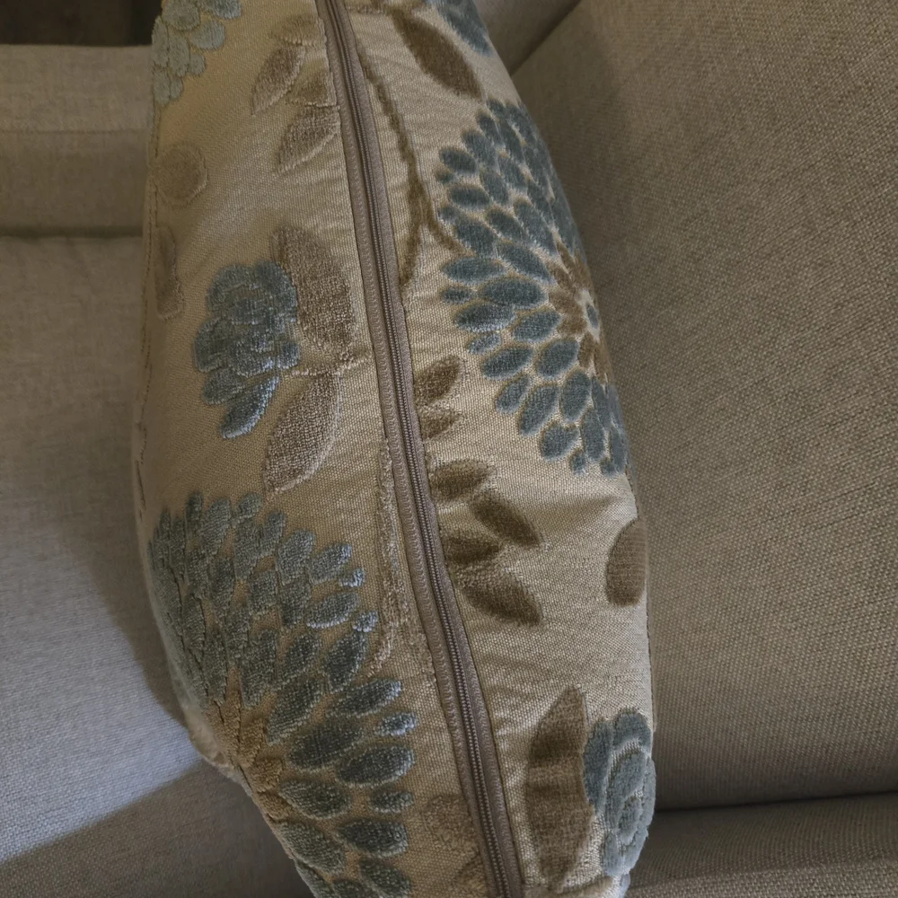 Beautiful Crate & Barrel Blue and Tan Floral Accent Pillow Covers (2)